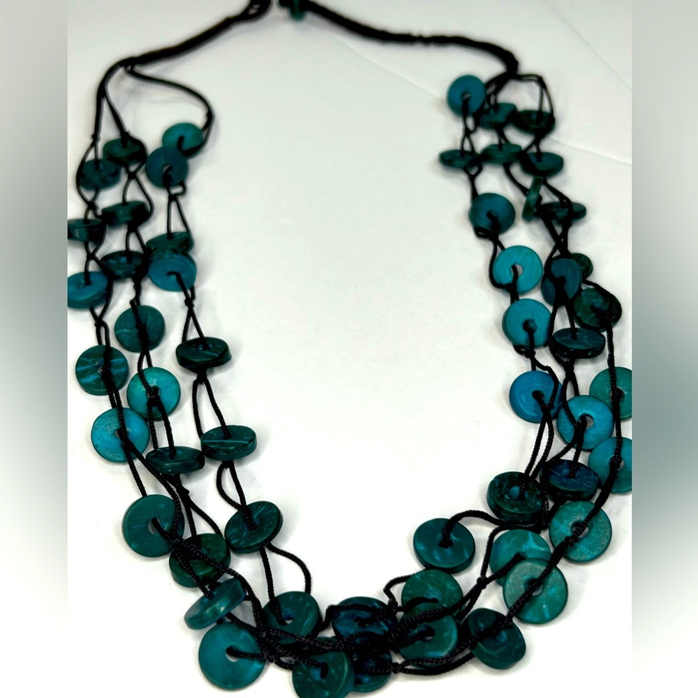 Teal boho style 3 strand necklace.